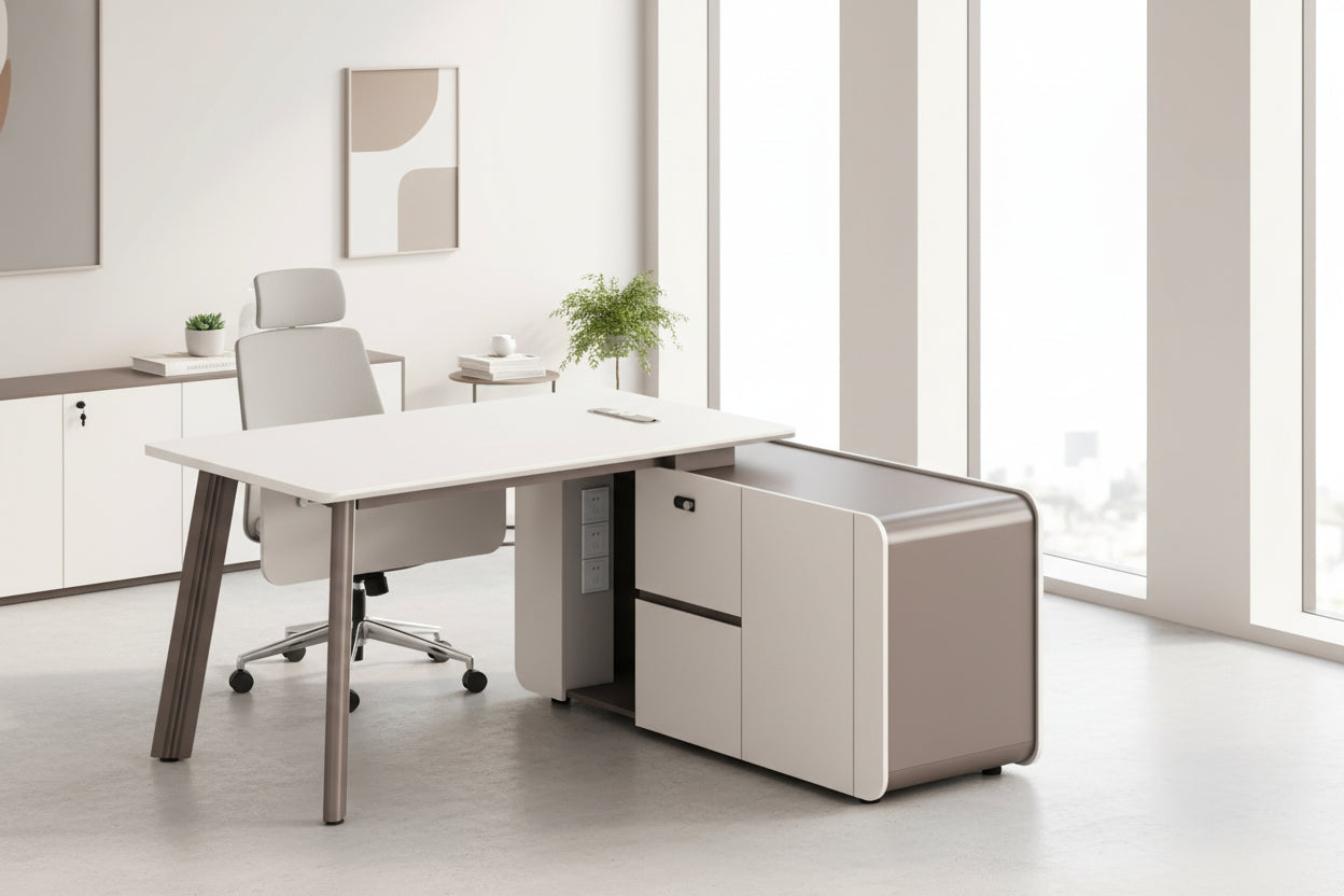 Дясно ъглово бюро Newline меламин кремав-светло кафяво 160x145x75см