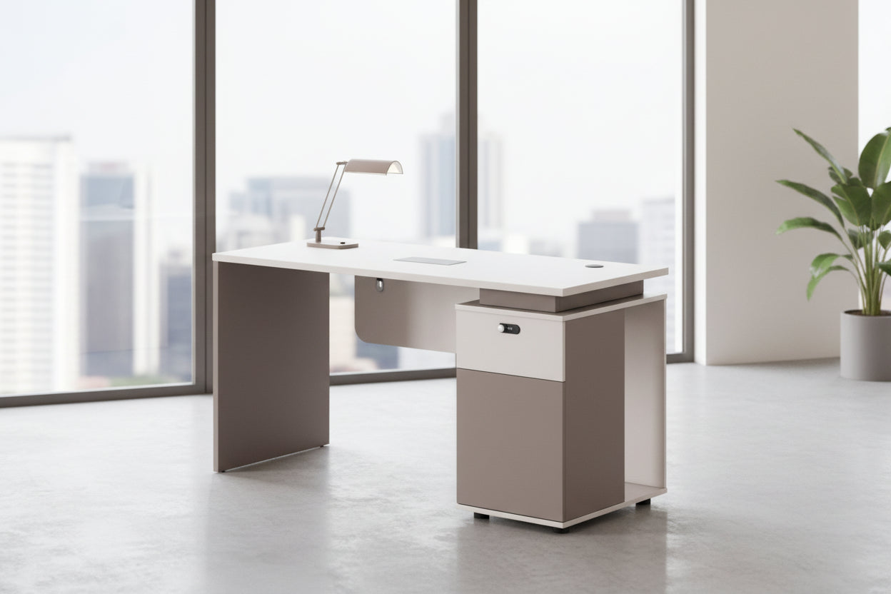 Бюро с десен шкаф  NEWLINE меламин крем-светло кафяв 120x60x75в