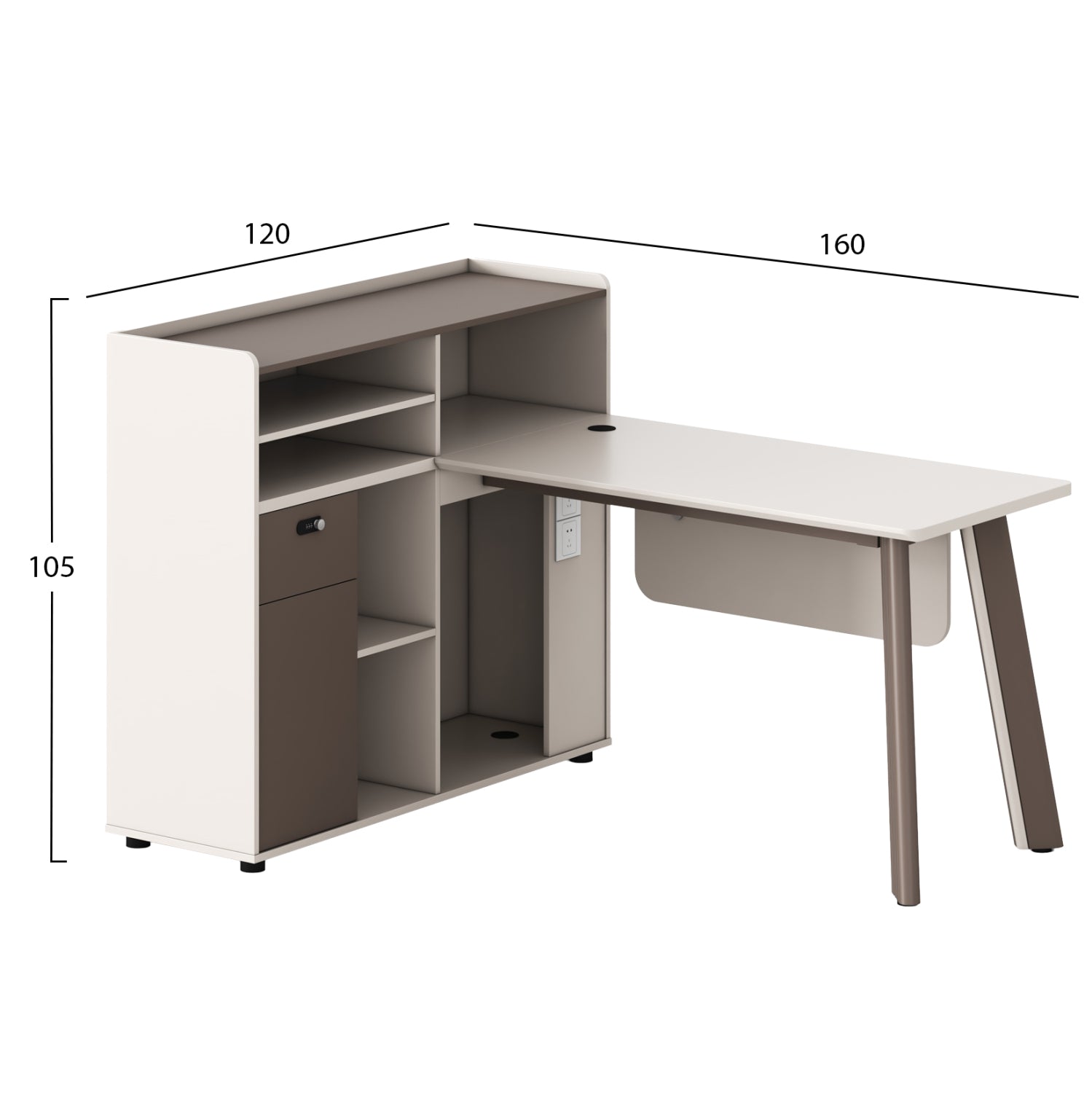 Ляво ъглово бюро Newline меламин екрю-алуминиеви крака 160x120x105см
