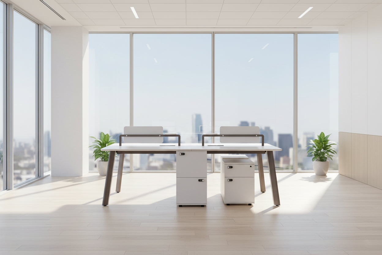 4-место работно бюро Newline меламинов с кремави алуминиеви крака 240x120x75в