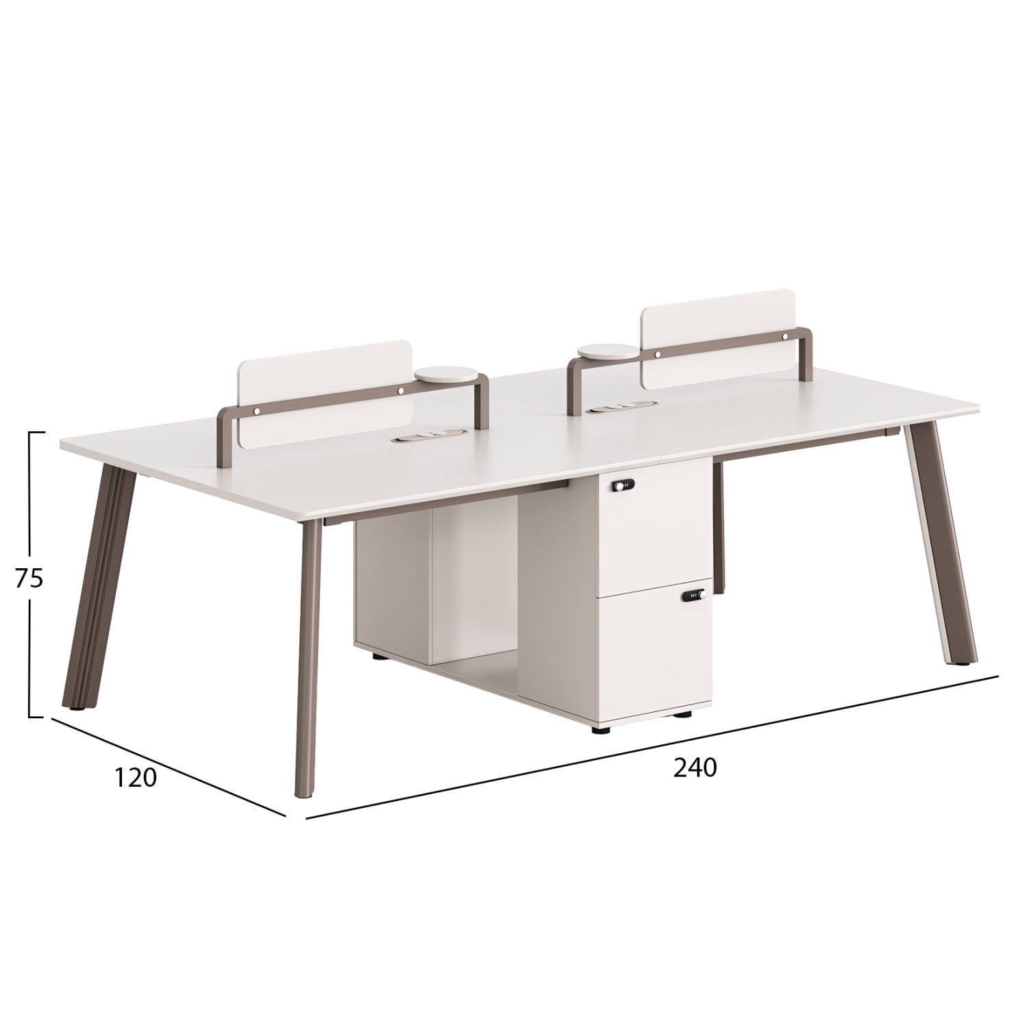 4-место работно бюро NEWLINE меламин/ алуминиеви крака-цвят крем 240x120x75см