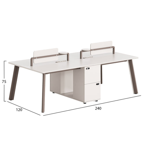 4-место работно бюро NEWLINE меламин/ алуминиеви крака-цвят крем 240x120x75см
