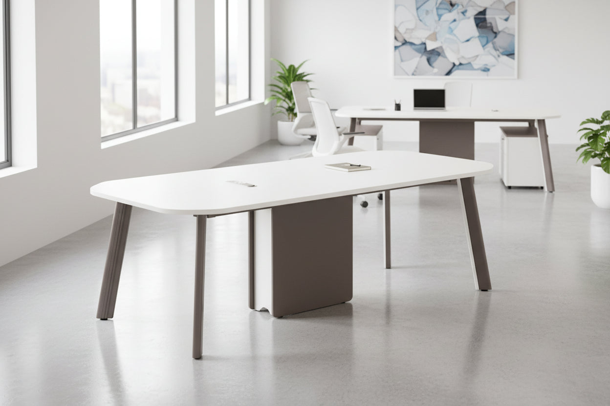 Конферентна маса    NEWLINE  с меламин, кремави алуминиеви крака, 240x110x75 височинни см