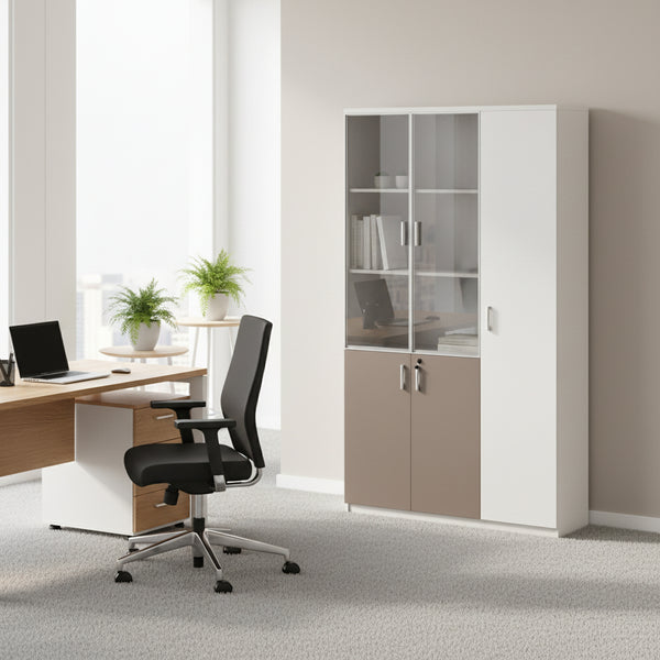 Офис библиотека NEWLINE 120x40 см  цвят кремаво бял-светло кафяв