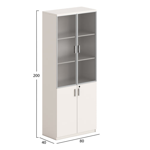 Библиотека Newline меламин бяло и кафяво--стъкло 80x40x200см.