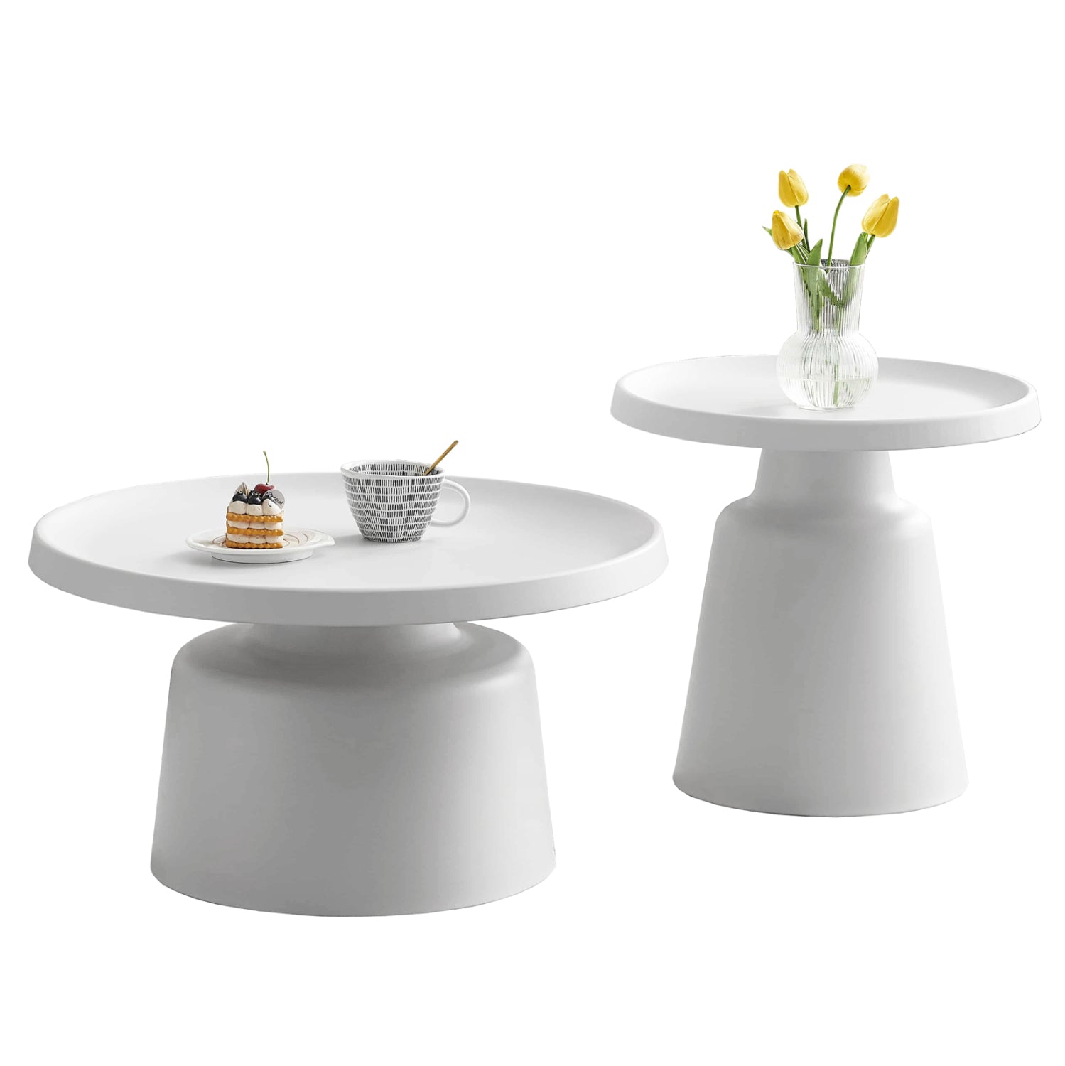 Комплект от 2 метални масички за кафе RINKON2 в бяло φ50см и φ70см