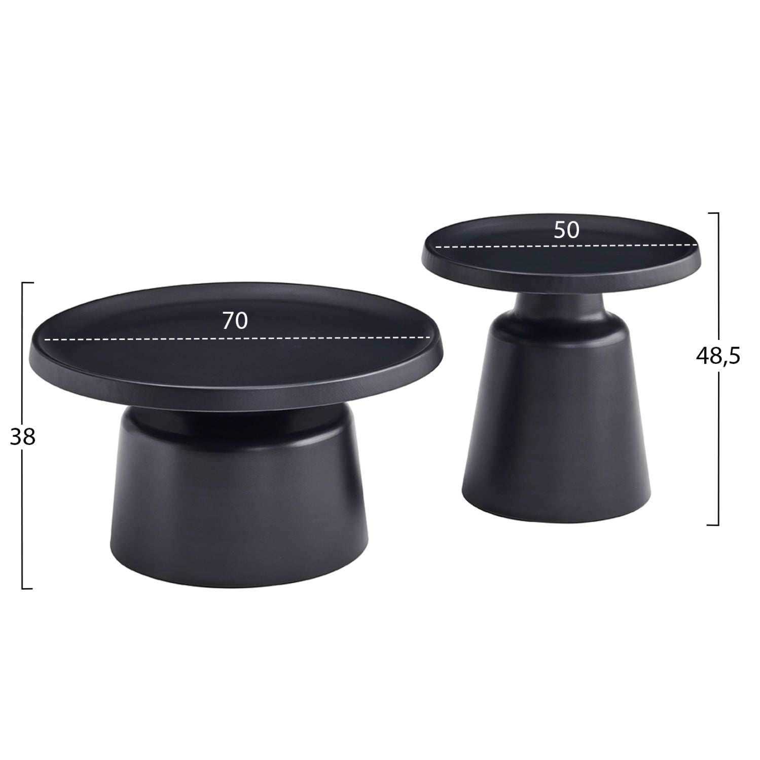 Комплект от 2 метални масички за кафе RINKON2 в черно φ50см и φ70см