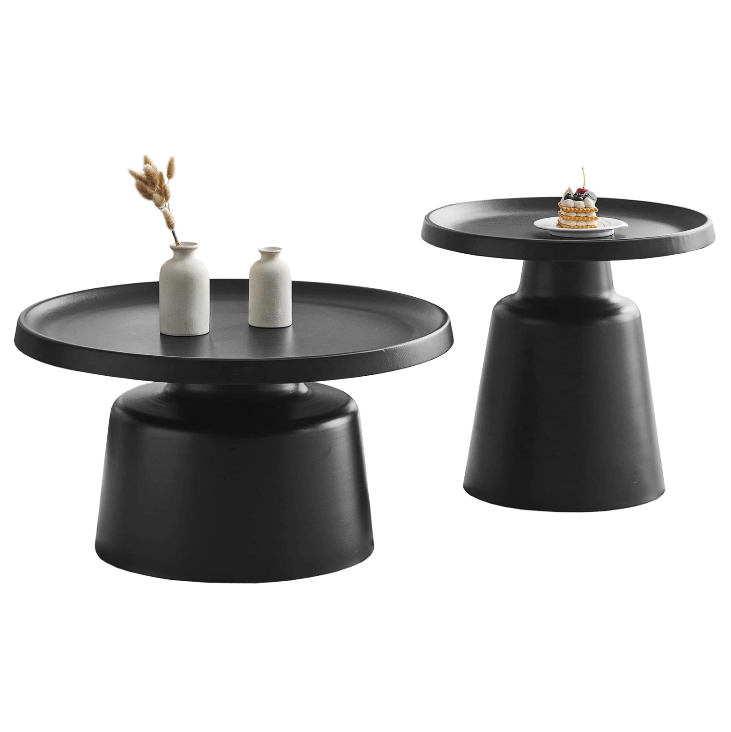 Комплект от 2 метални масички за кафе RINKON2 в черно φ50см и φ70см