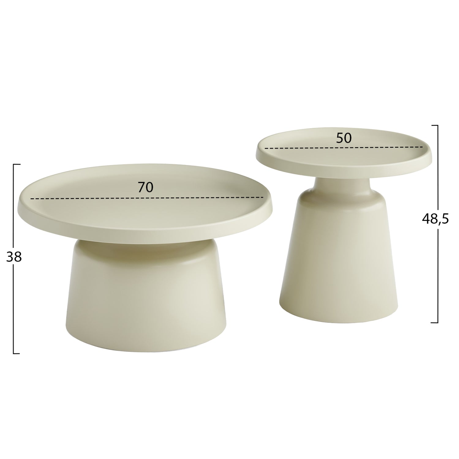 Комплект от 2 метални масички за кафе RINKON2 в цвят шампанско φ50см и φ70см