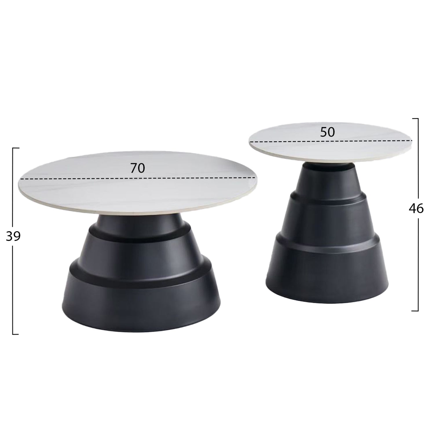 Комплект от 2 масички за кафе LIDOX с плотове от синтерован камък  - цвят снежно бял φ50 и φ70