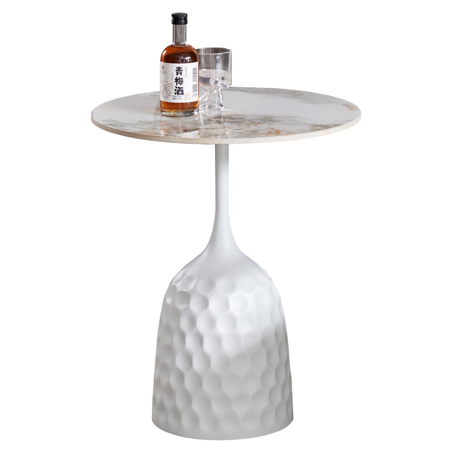 Маса за кафе LONGSTEM бяла основа - синтерован камък,/ златист φ50