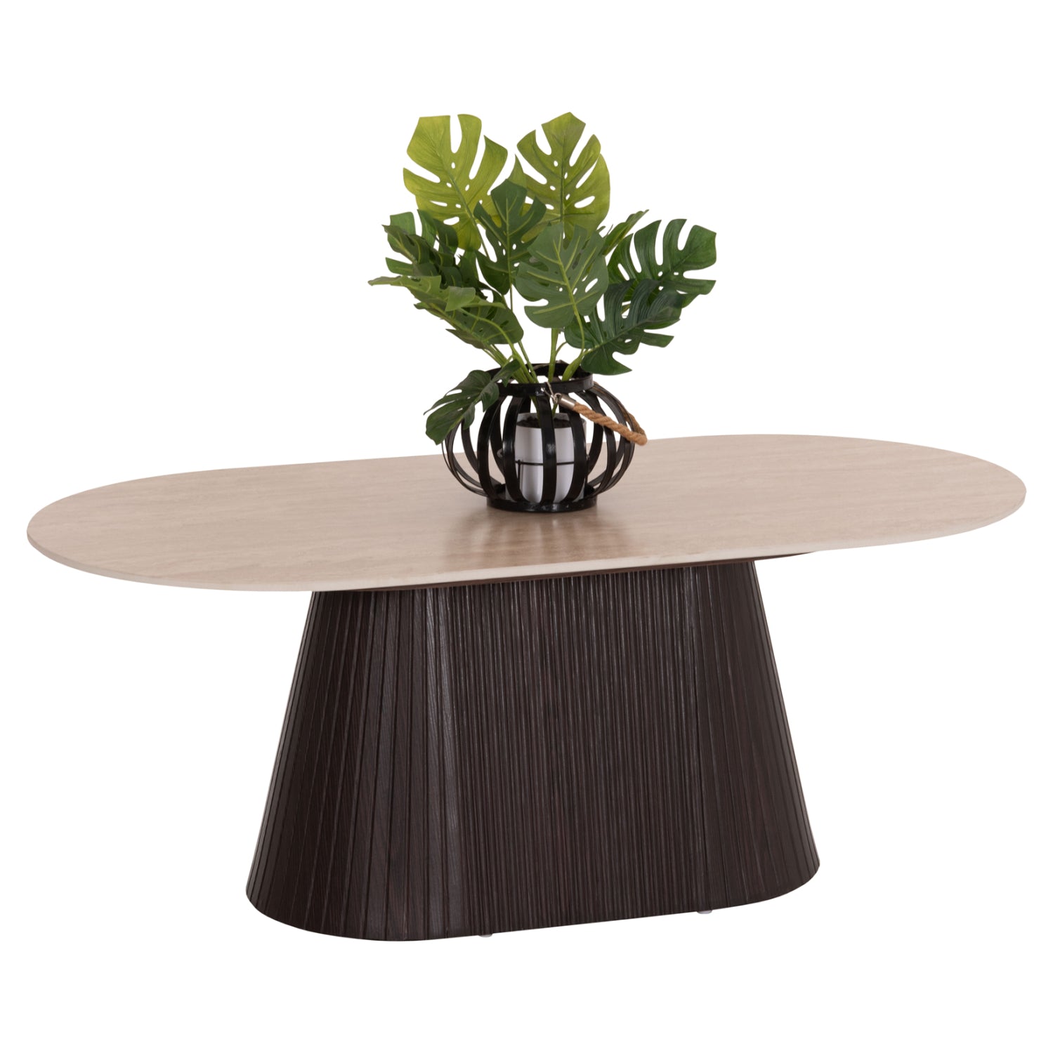 Овална холна маса CATER керамичен плот вид на травертин-основа мдф 124x63x39hcm