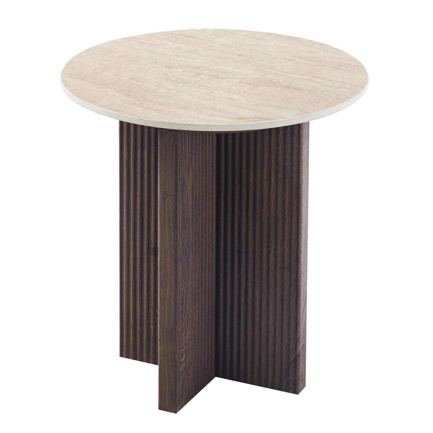 Помощна маса SKY керамичен плот вид на травертин-мдф кафява основа φ45x50см.