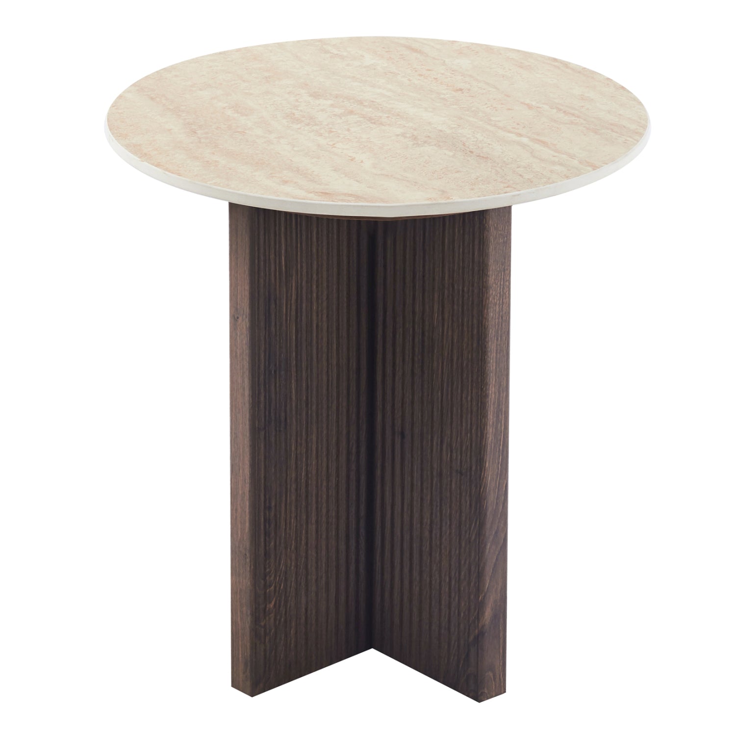 Помощна маса SKY керамичен плот вид на травертин-мдф кафява основа φ45x50см.