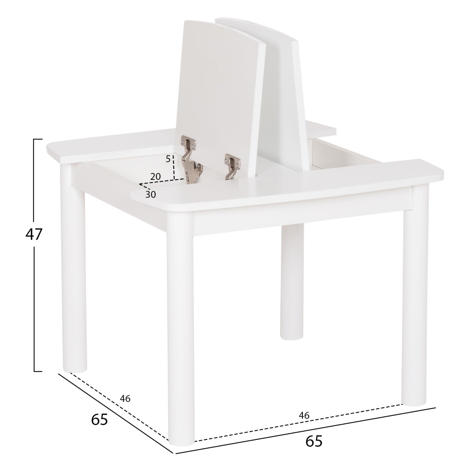Детска маса RICKI с място за съхранение mdf и брезова дървесина в бяло 65x65x47см.