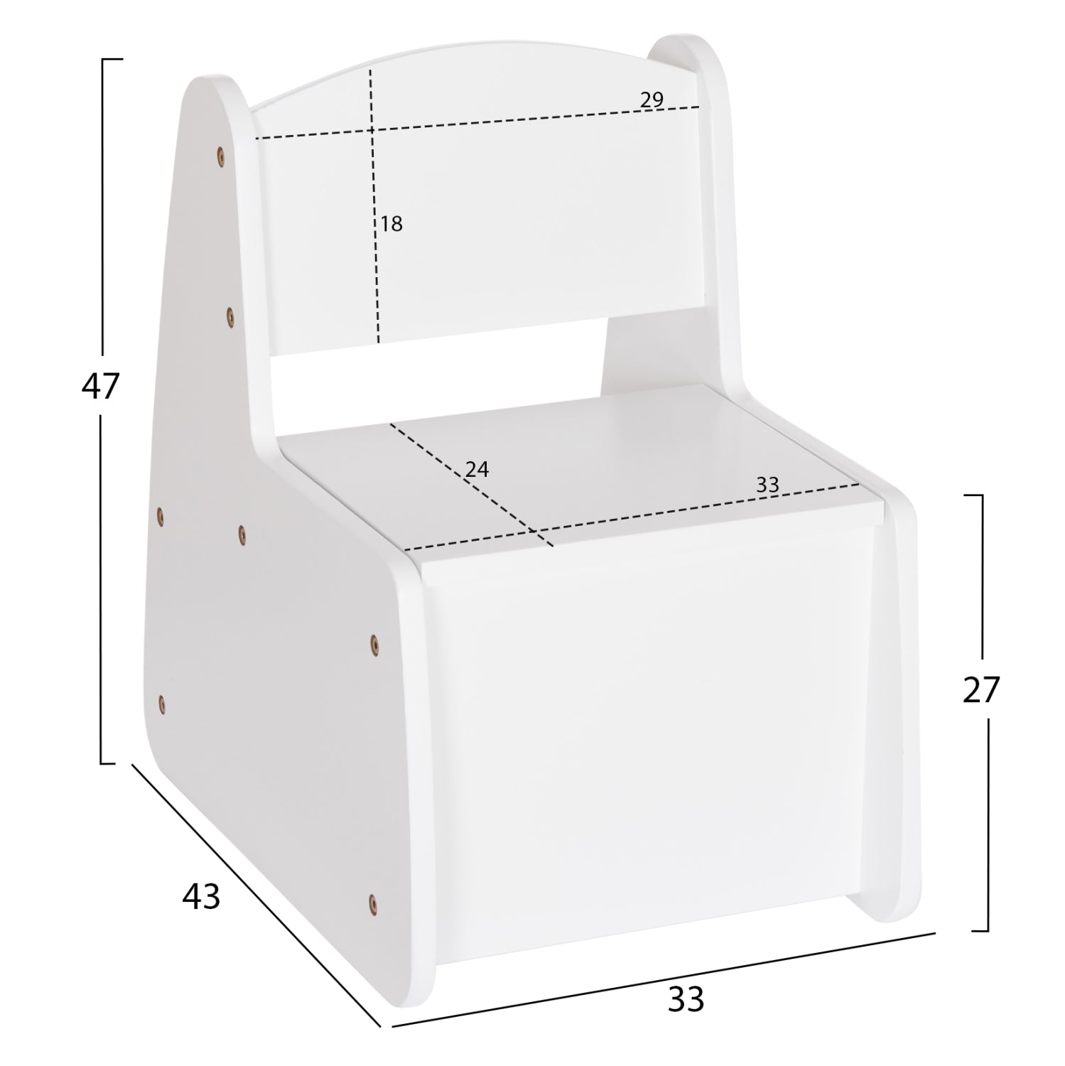 Детски стол с място за съхранение ricki шпаркет/mdf в бяло 33x43x47всм
