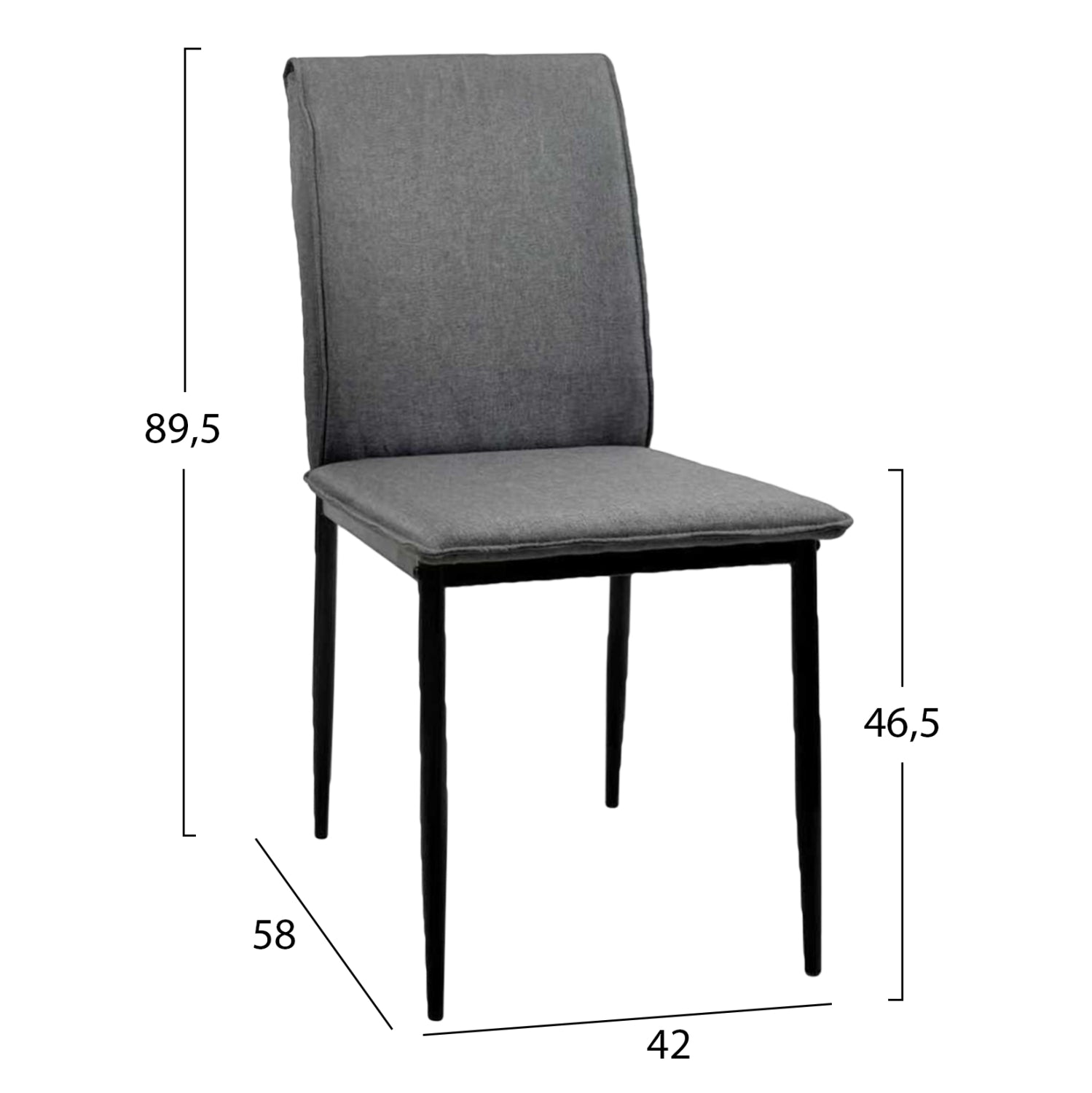 Трапезен стол PERKY сив с метални крака в черно 42x58x89.5см.
