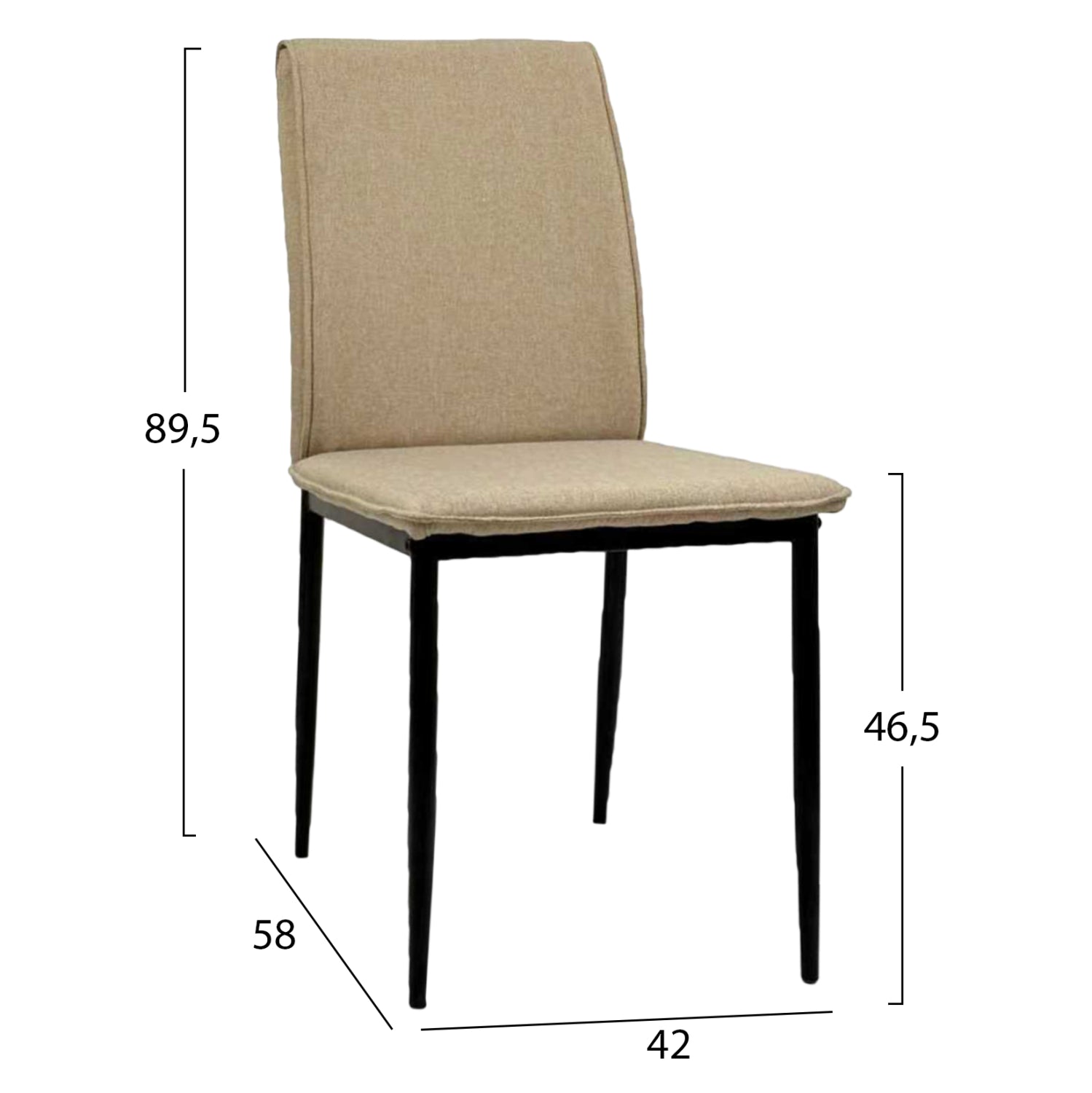 Трапезен стол  PERKY бежов с метални крака в черно 42x58x89.5hсм.