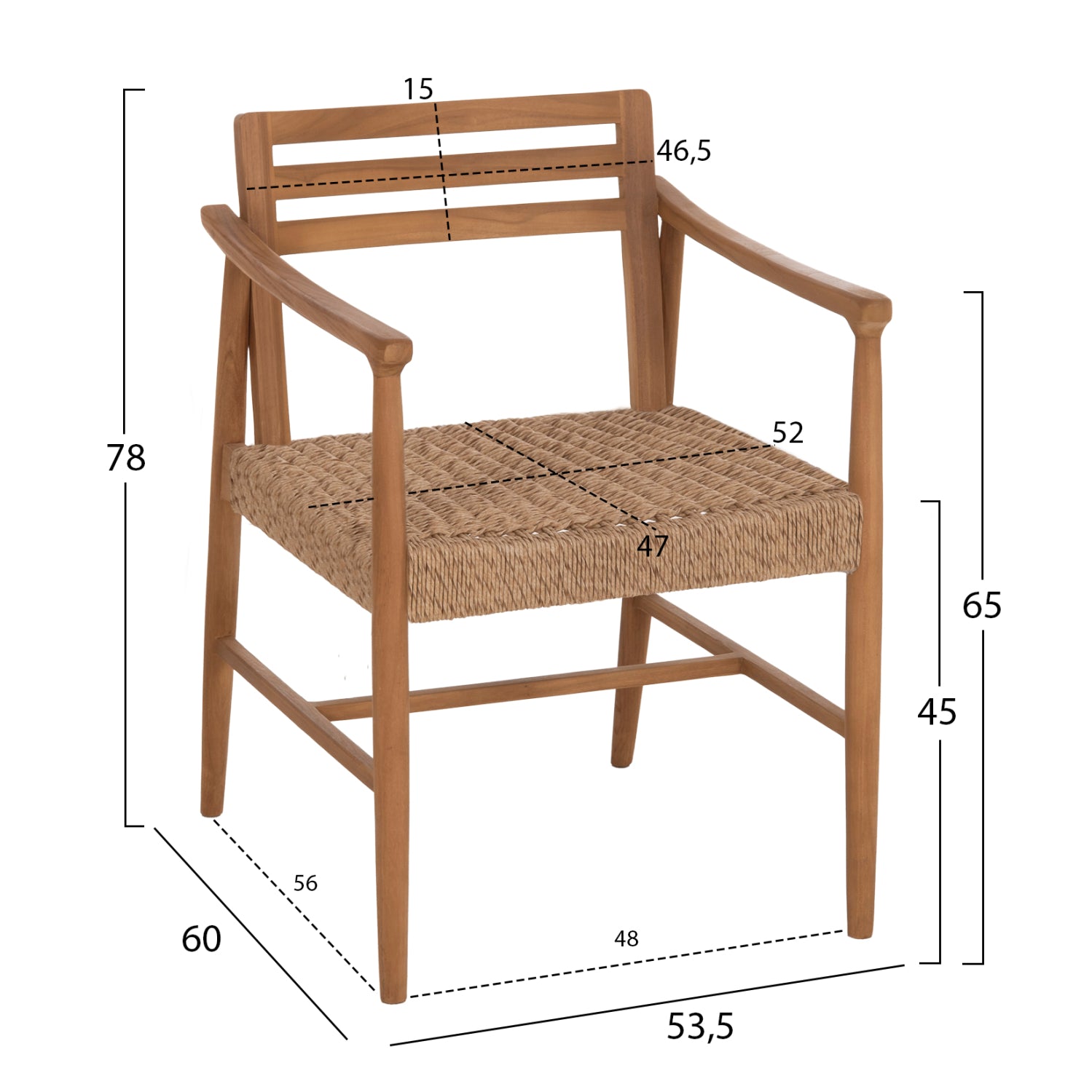Трапезарен стол robin от тик и виро въже в естествени цветове 53.5x60x78всм.