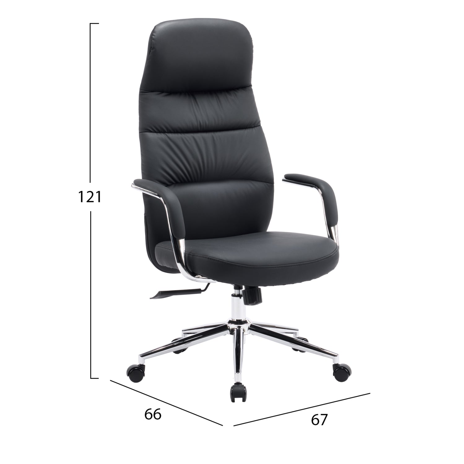 Офис стол Teeter, черен, изкуствена кожа - хромирана основа, 67x66x121всм.