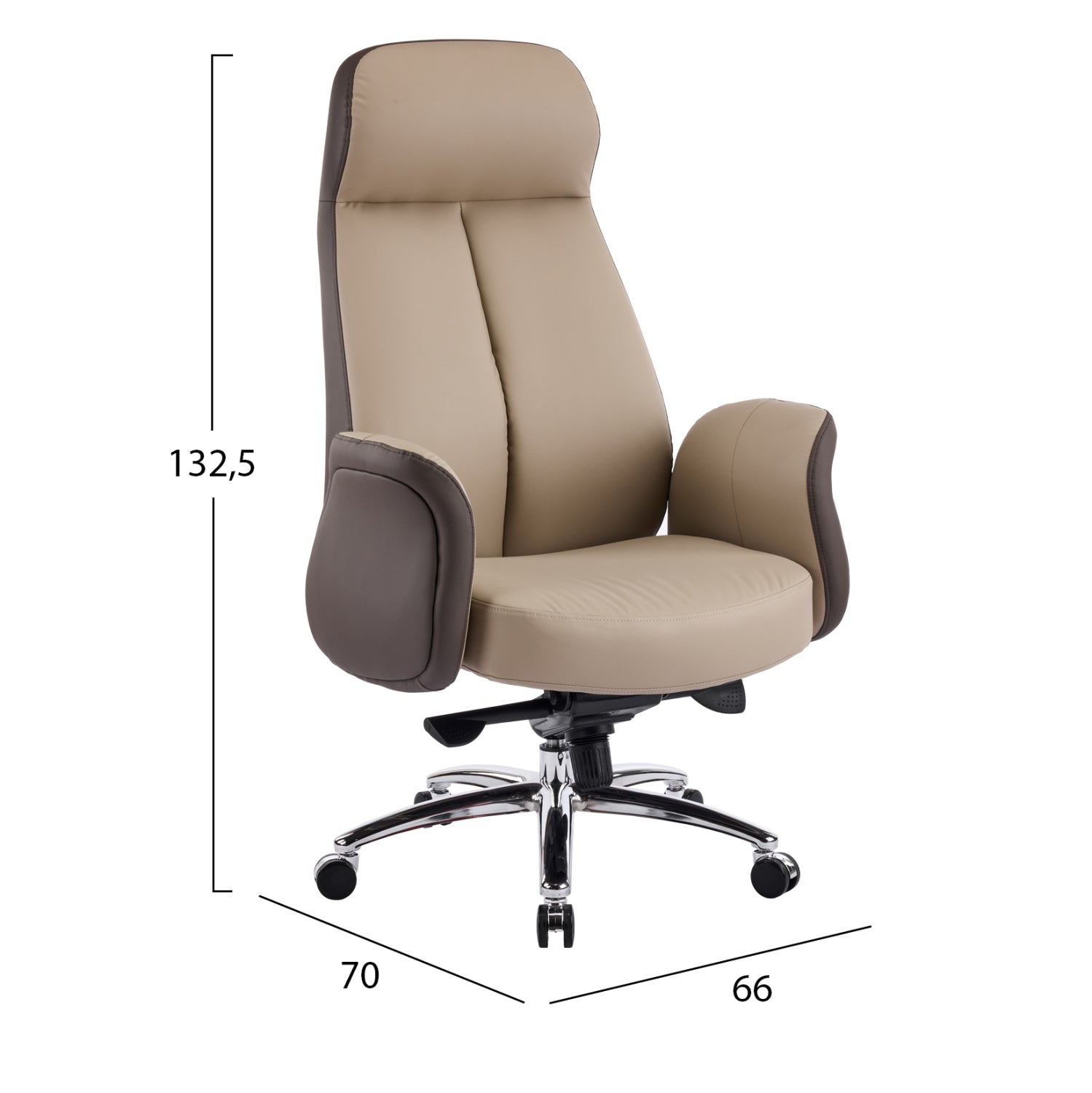 Офис стол Dramon бежово-кафяв изкуствена кожа -- хромирана основа 66x70x132.5всм.