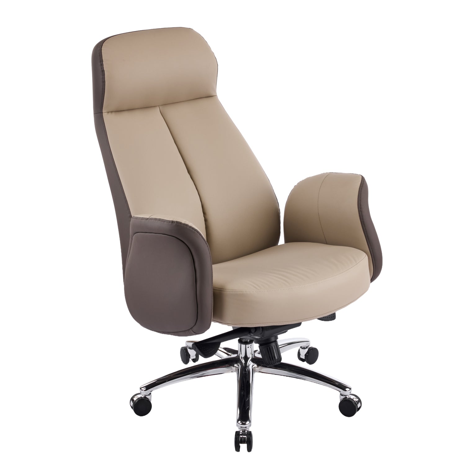 Офис стол Dramon бежово-кафяв изкуствена кожа -- хромирана основа 66x70x132.5всм.