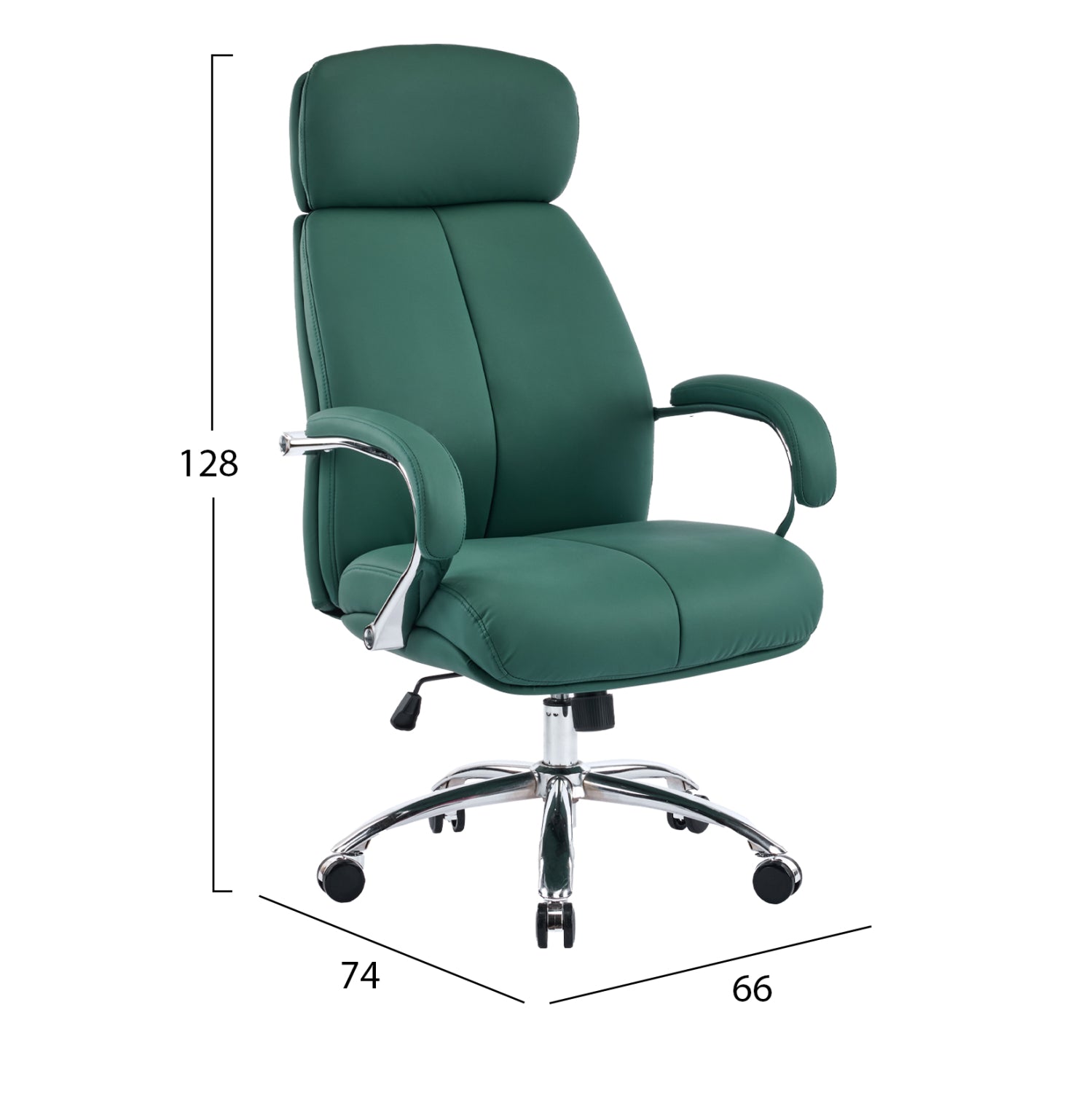 Офис стол Toren зелена изкуствена кожа - хромирана основа 66x74x128всм