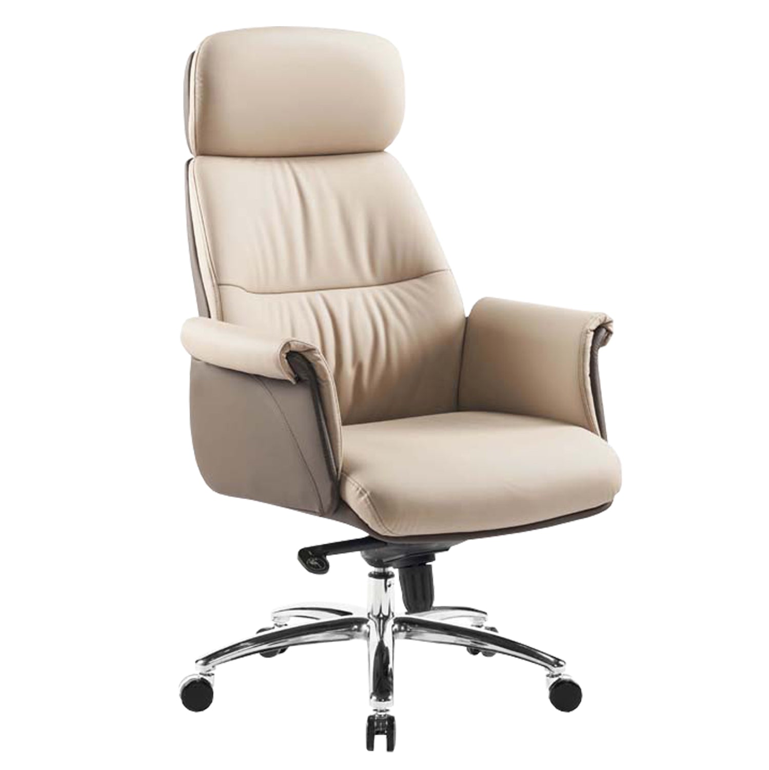 Офис стол Tomlin бежово-кафяв изкуствена кожа -- хромирана основа 72x74x128всм.