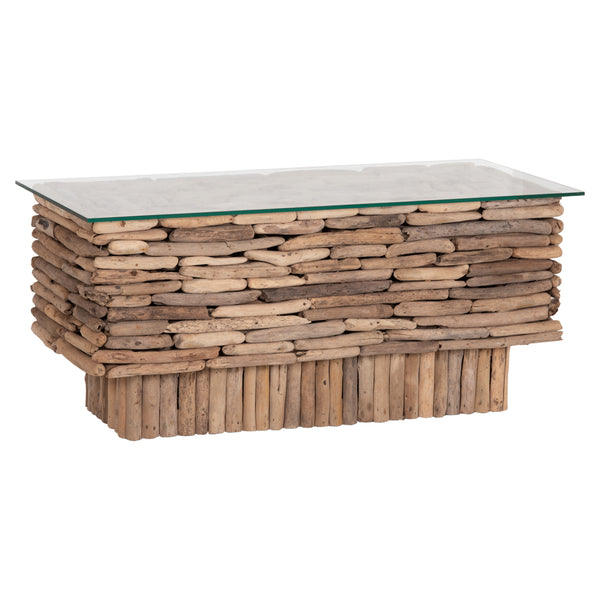 Масичка за кафе правоъгълна, от врабче, от плавящо дърво -- стъкло, 105x45x47всм.