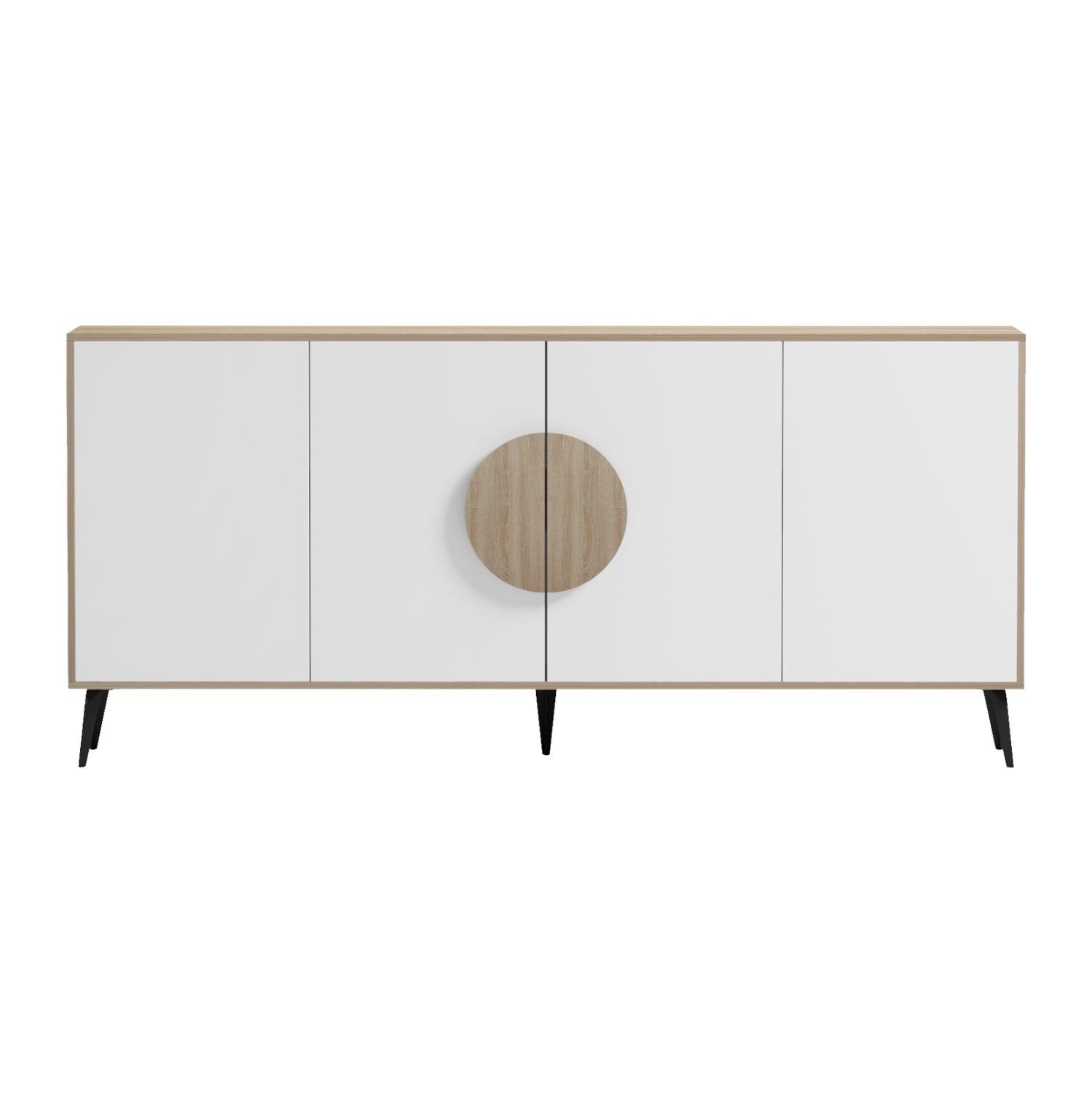 Бюфет SAVORE меламин в цвят Сонома/Бяло - черни метални крака 180x35.5x82см.