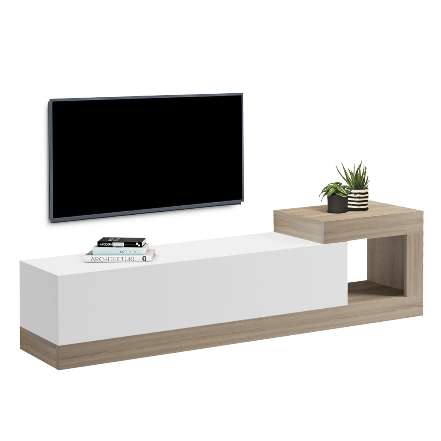 Стенна телевизорна мебели essenza меламин sonama/бяло 150x29.6x38.6всм.