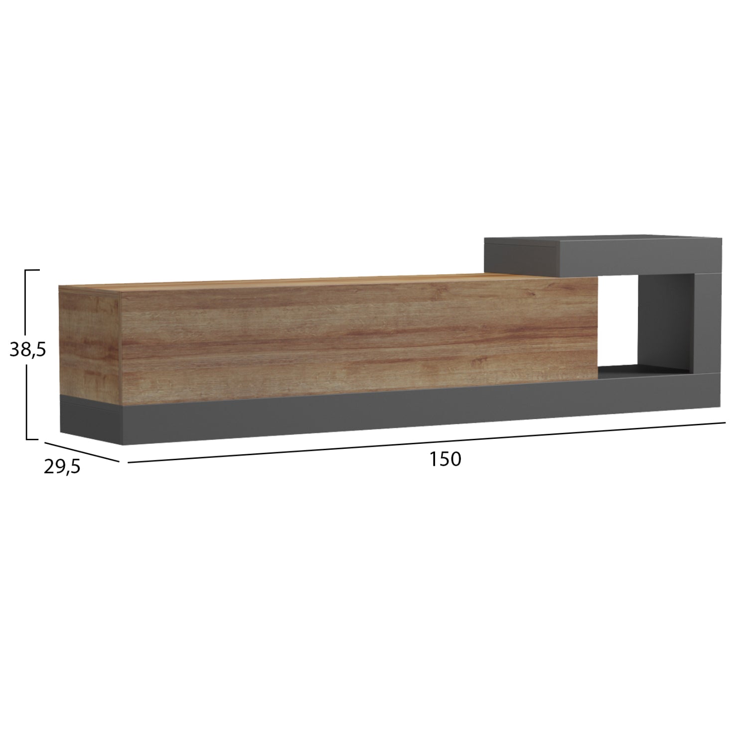 Стенна телевизорна мебели essenza меламин в цвят дъб/сиво 150x29.6x38.6всм.