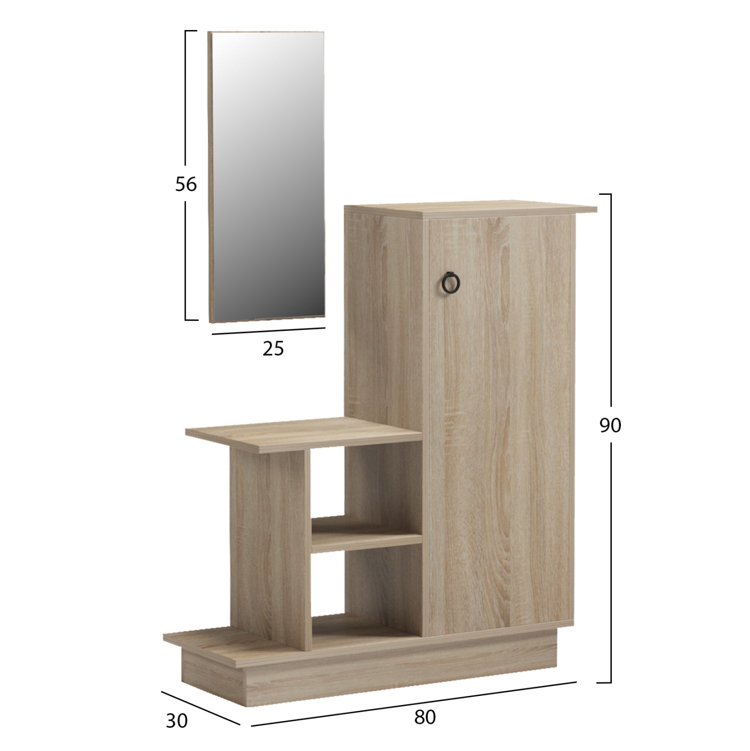 Входно обзавеждане с огледало song melamine в цвят sonama 80x30x90hcm