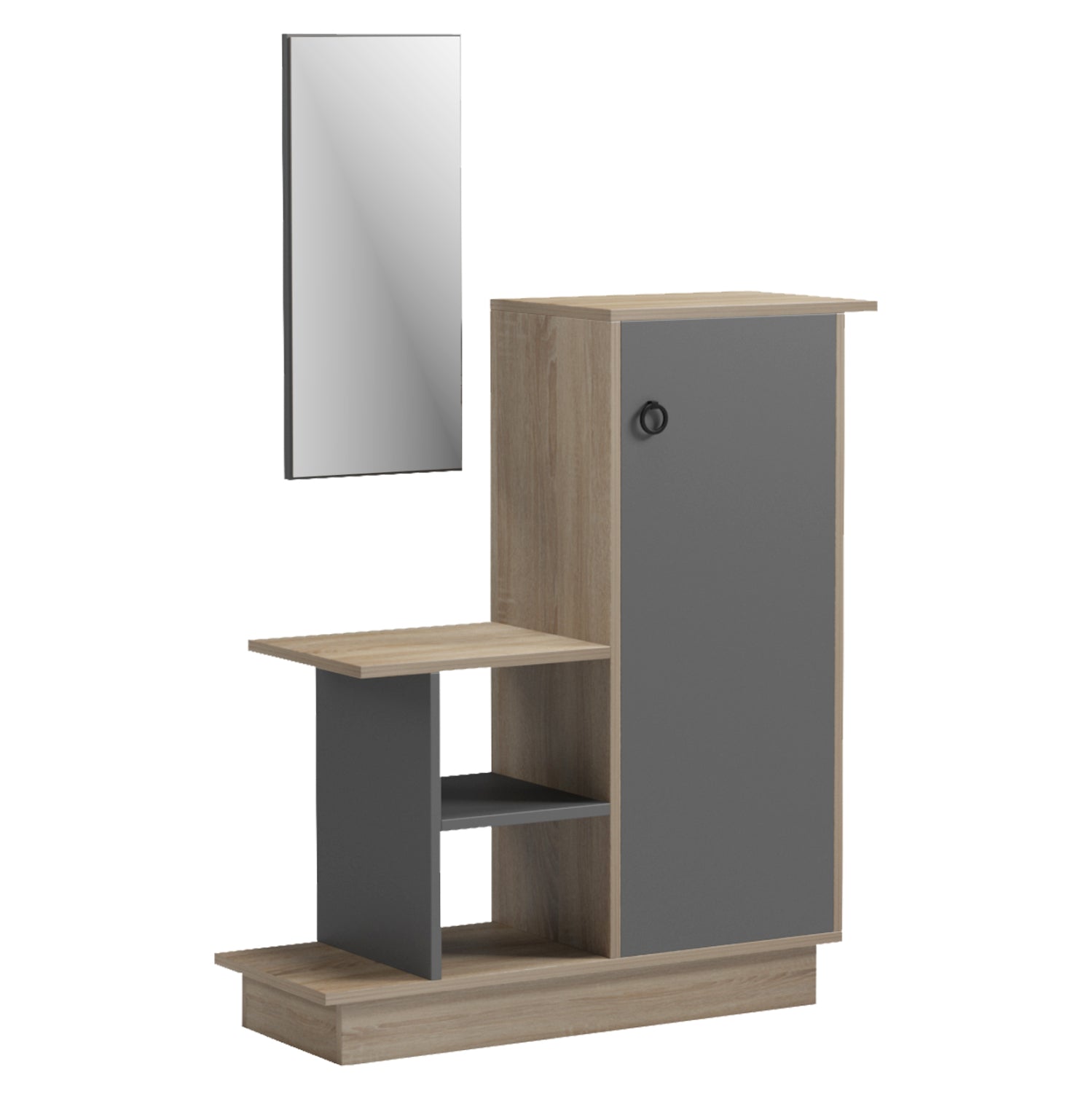 Мебели за вход със стенно огледало song melamine в цвят sonama/сиво 80x30x90hсм