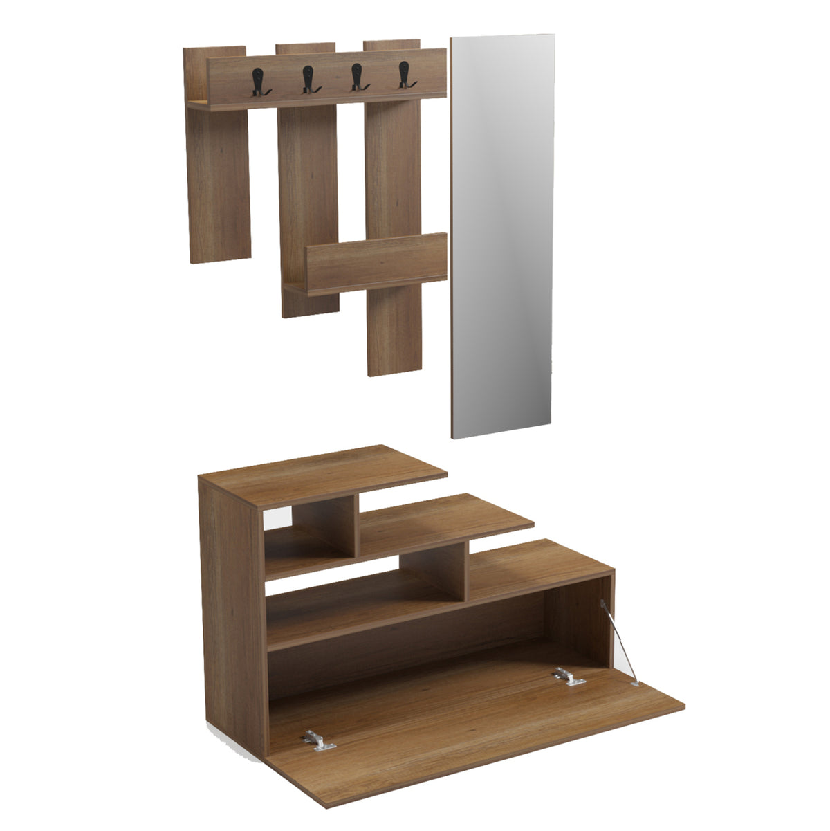 Входно обзавеждане с огледало MEZZO меламин в естествен цвят 100x30x61hcm