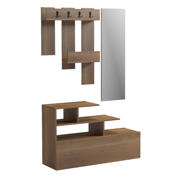 Входно обзавеждане с огледало MEZZO меламин в естествен цвят 100x30x61hcm