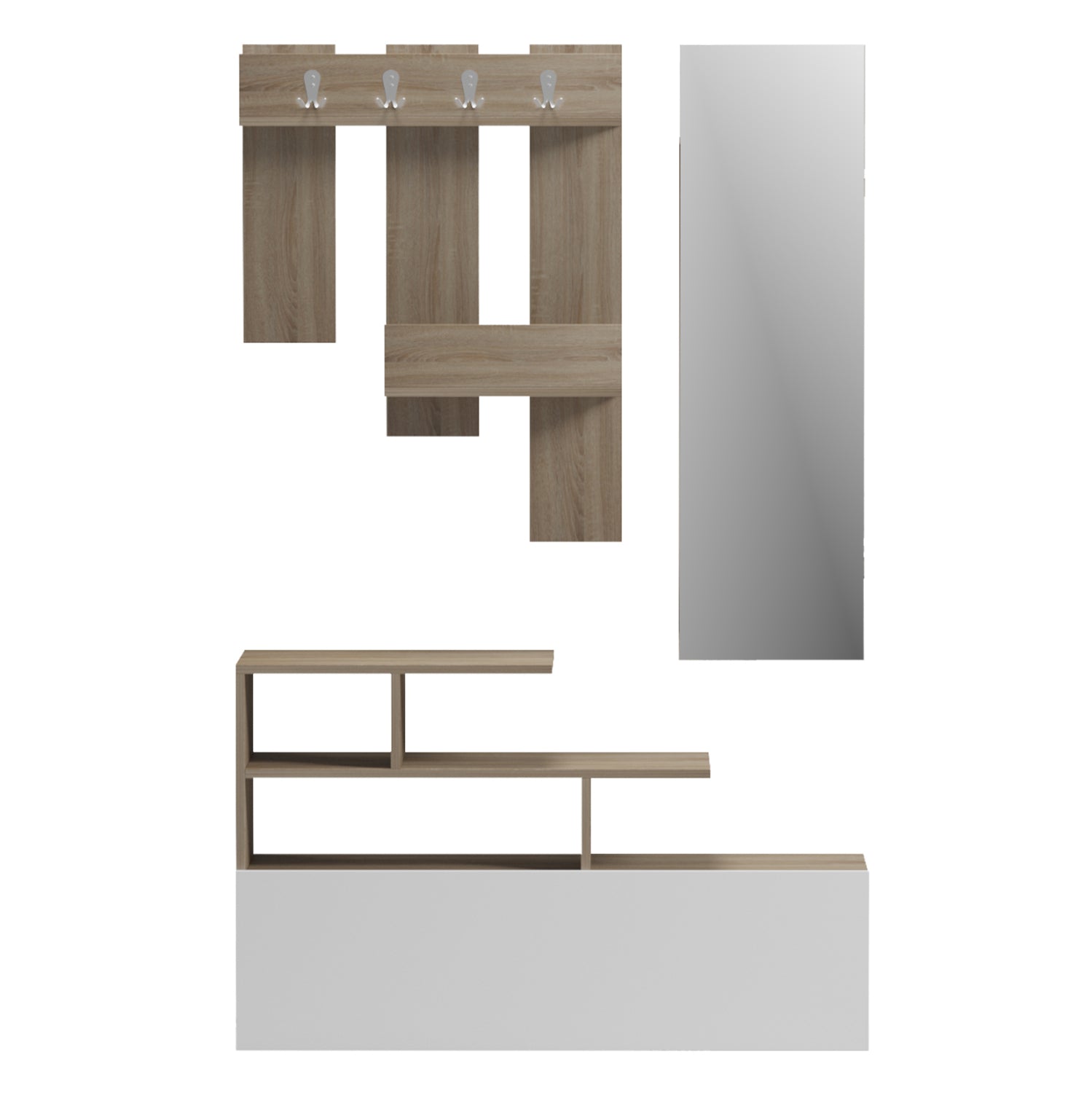 Мебели за вход със стенно огледало mezzo melamine в цвят sonama/бяло 100x30x61hсм