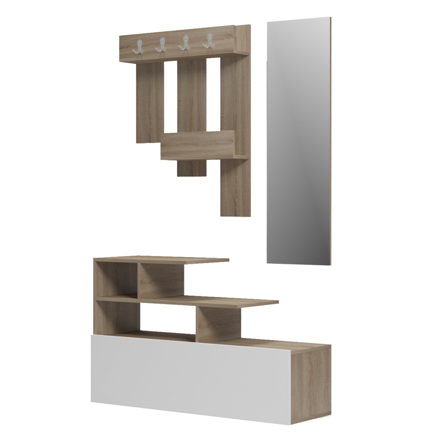 Мебели за вход със стенно огледало mezzo melamine в цвят sonama/бяло 100x30x61hсм