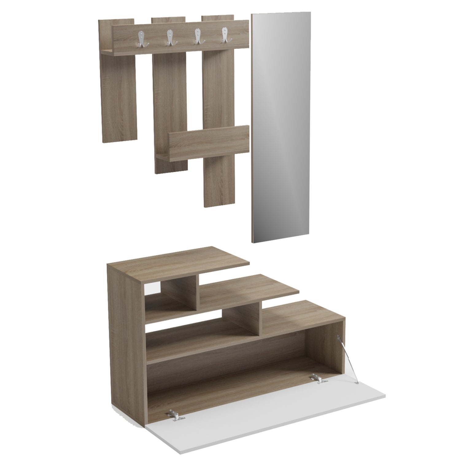 Мебели за вход със стенно огледало mezzo melamine в цвят sonama/бяло 100x30x61hсм