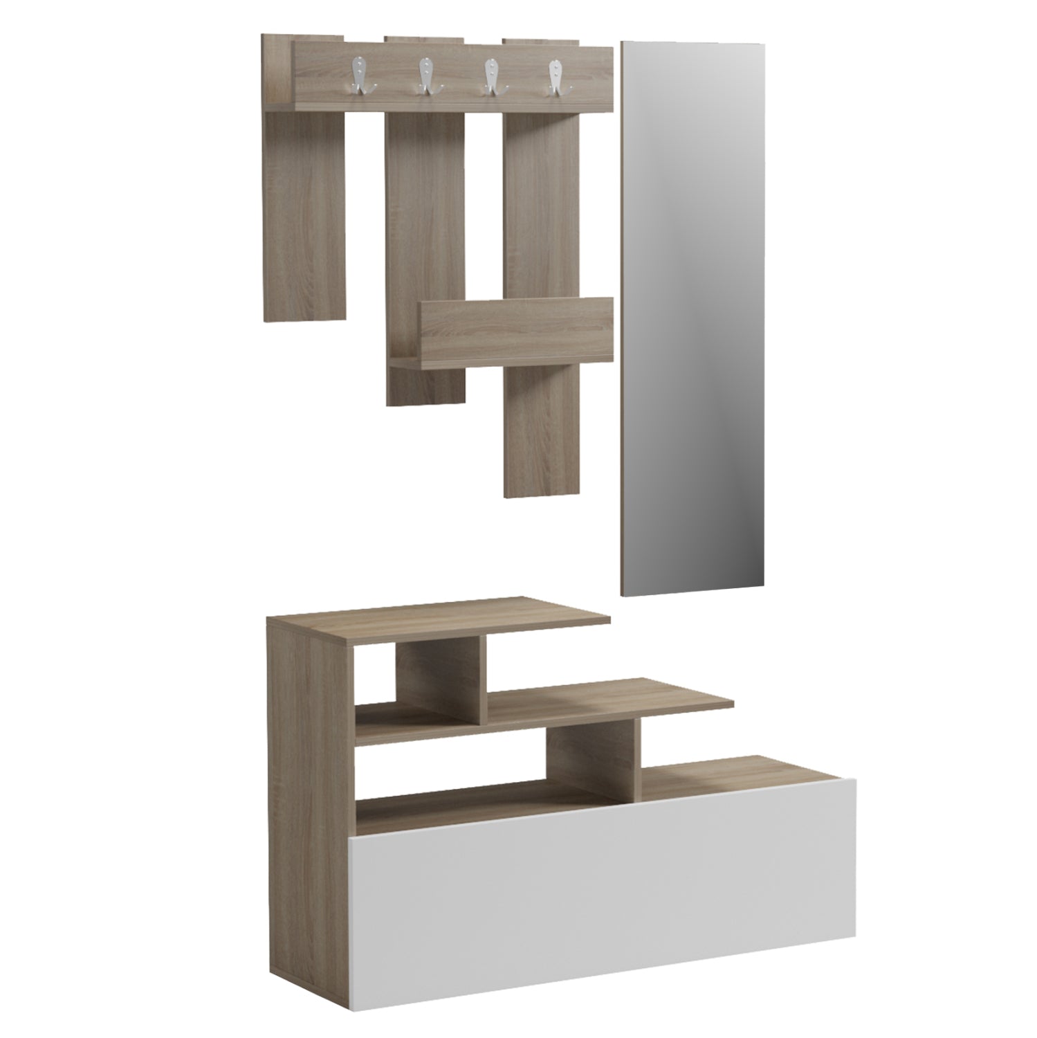 Мебели за вход със стенно огледало mezzo melamine в цвят sonama/бяло 100x30x61hсм