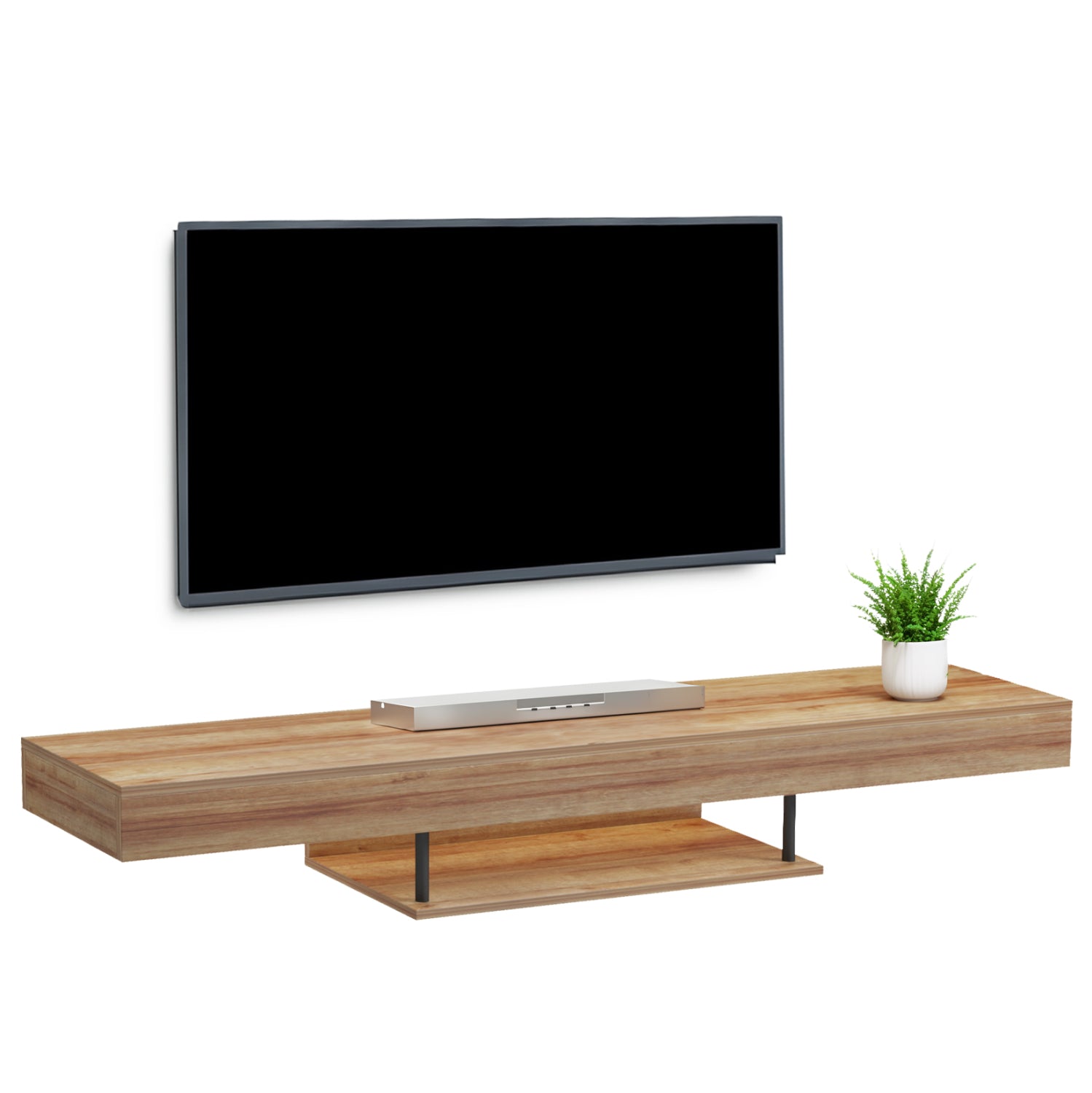 Стенна телевизорна шкафчета с led savor, меламин, дъб, 150x29.5x22hсм