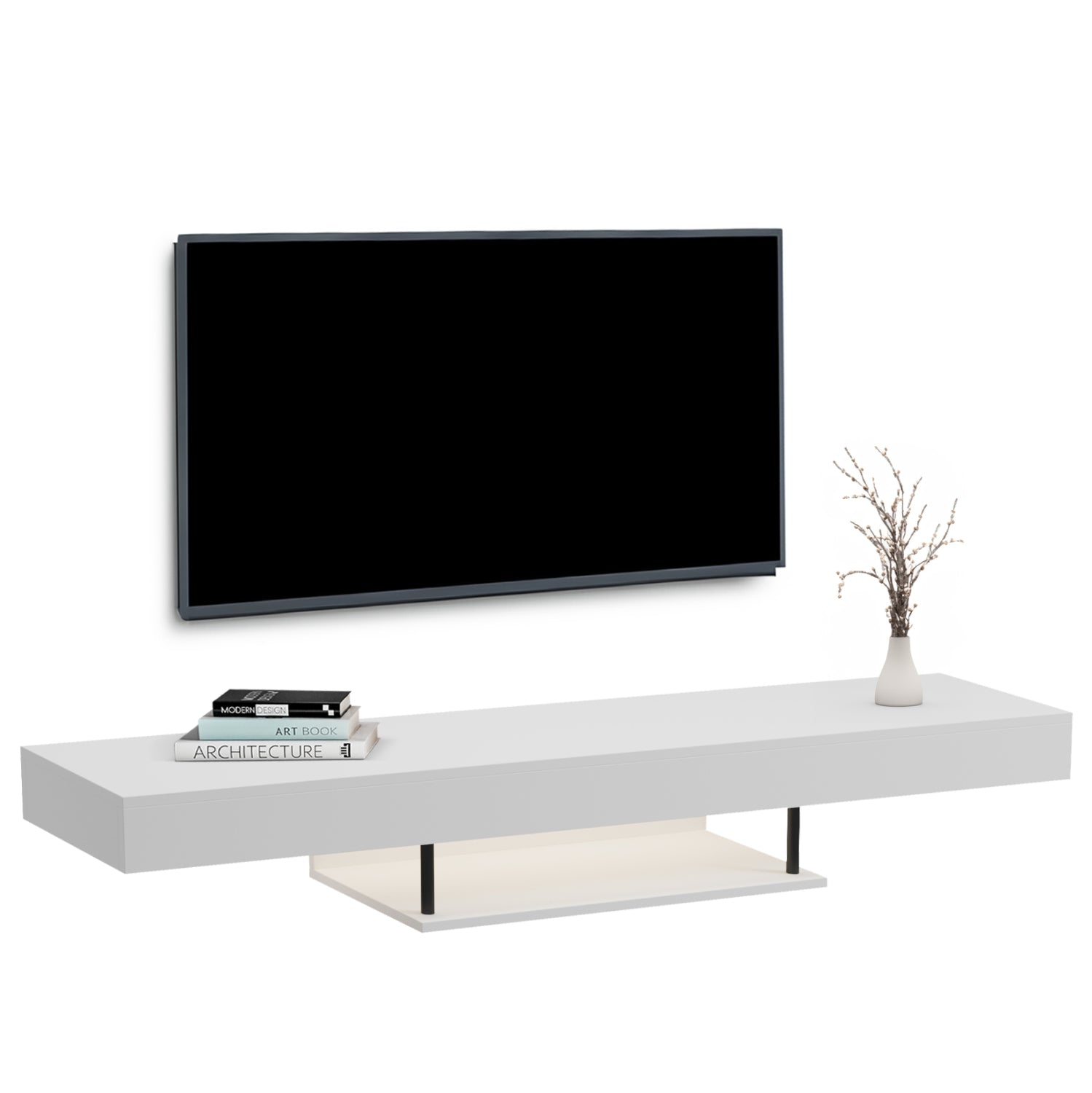 Стенна телевизорна шкафчета с led savor меламин в бяло 150x29.5x22hсм