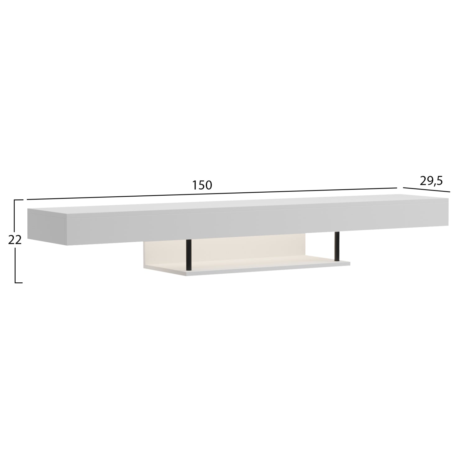 Стенна телевизорна шкафчета с led savor меламин в бяло 150x29.5x22hсм