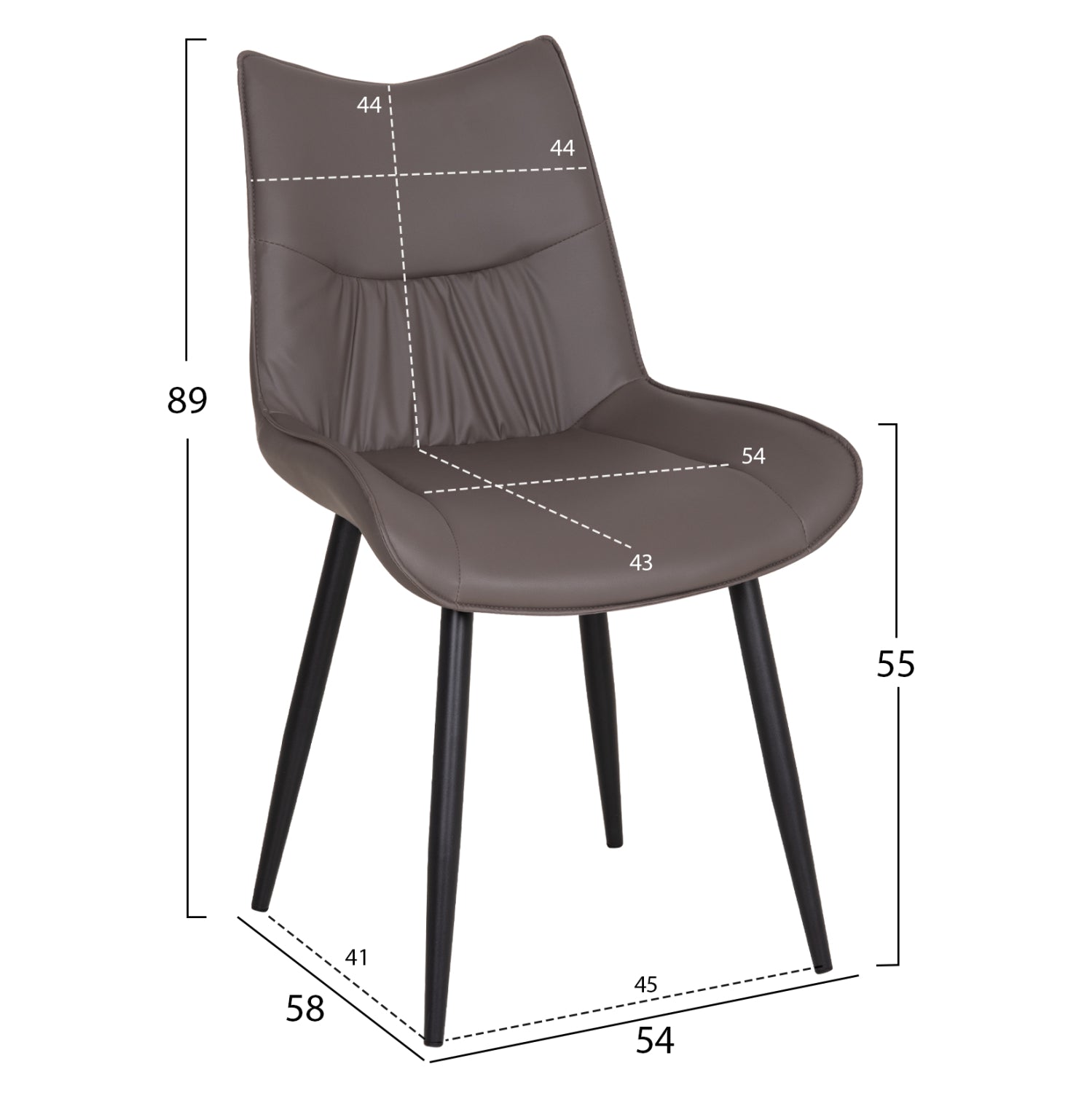 Трапезарен стол eisen grey pu (fango) -- метални крака в черно 54x58x89всм.