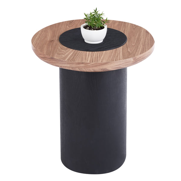 Странична маса OVALON – MDF плот орех, черен крак, φ45x50 см