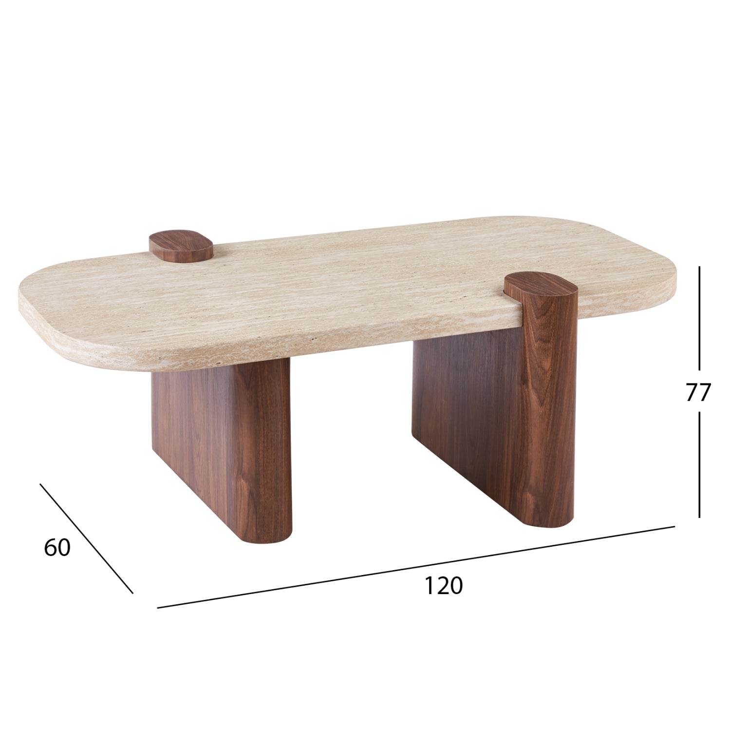 Масичка за кафе arden с mdf плот в цвят травертин и mdf крака в орех, 120x60x40всм.