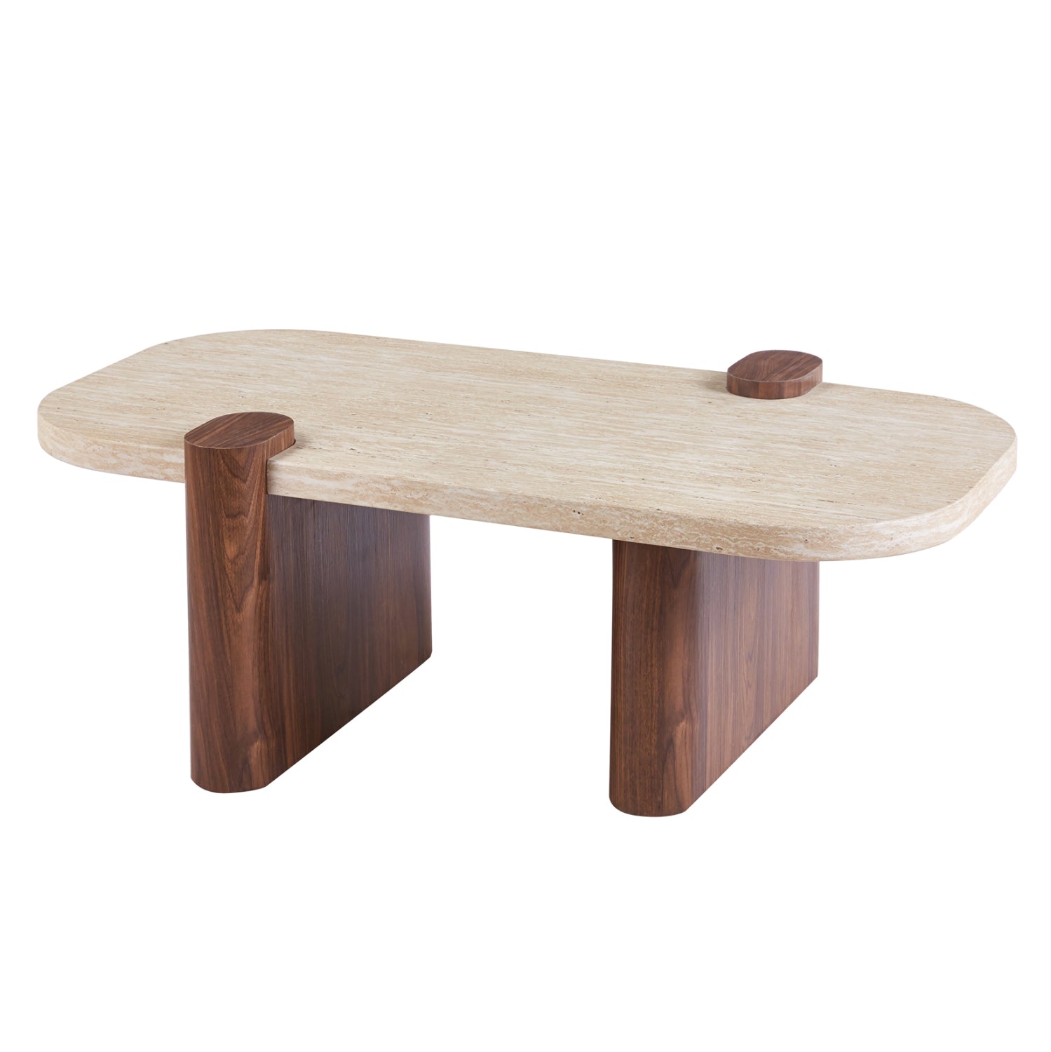 Масичка за кафе arden с mdf плот в цвят травертин и mdf крака в орех, 120x60x40всм.
