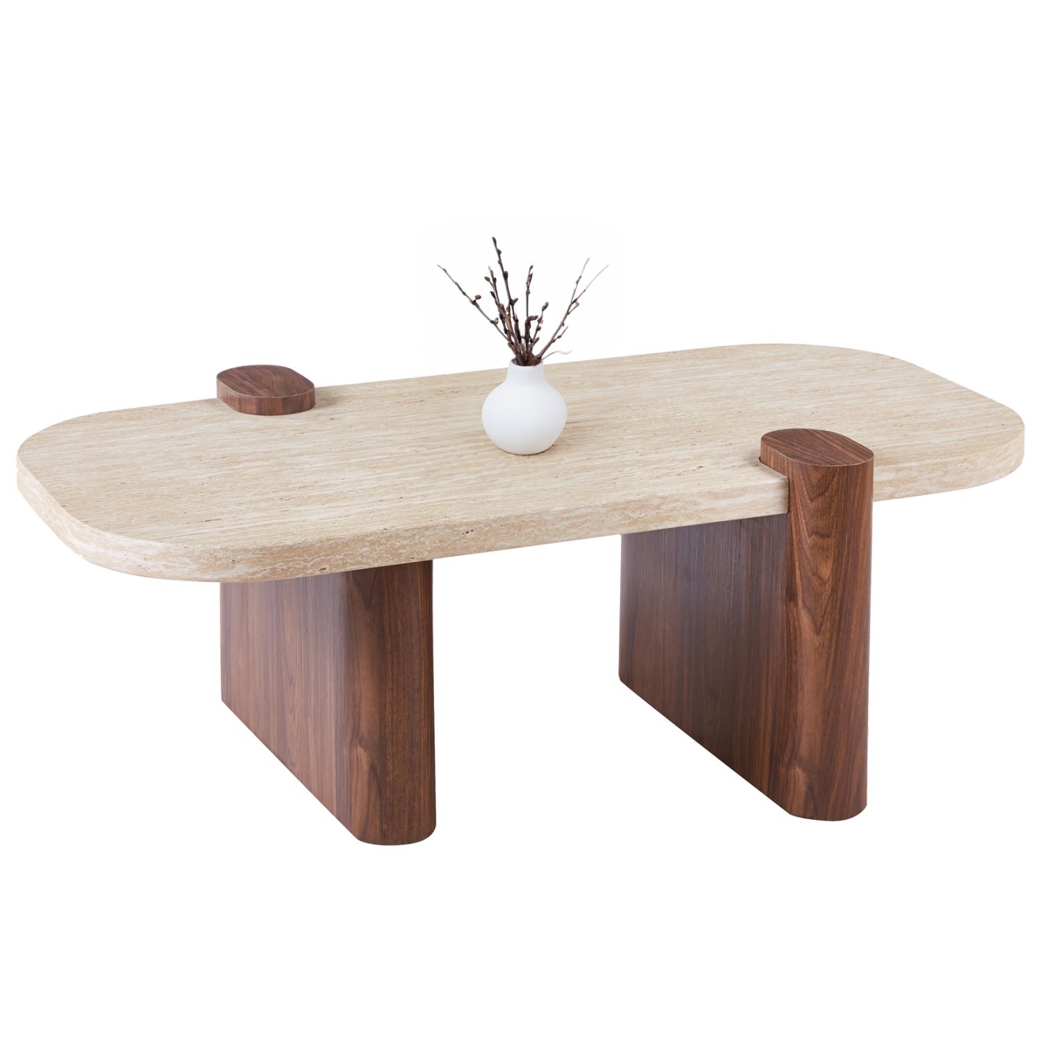 Масичка за кафе arden с mdf плот в цвят травертин и mdf крака в орех, 120x60x40всм.