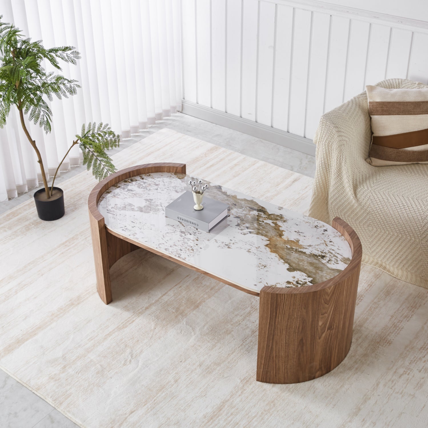 Масичка за кафе MARBLEX  с керамичен плот от мрамор в цвят pandora  mdf крака 120x60x43см.