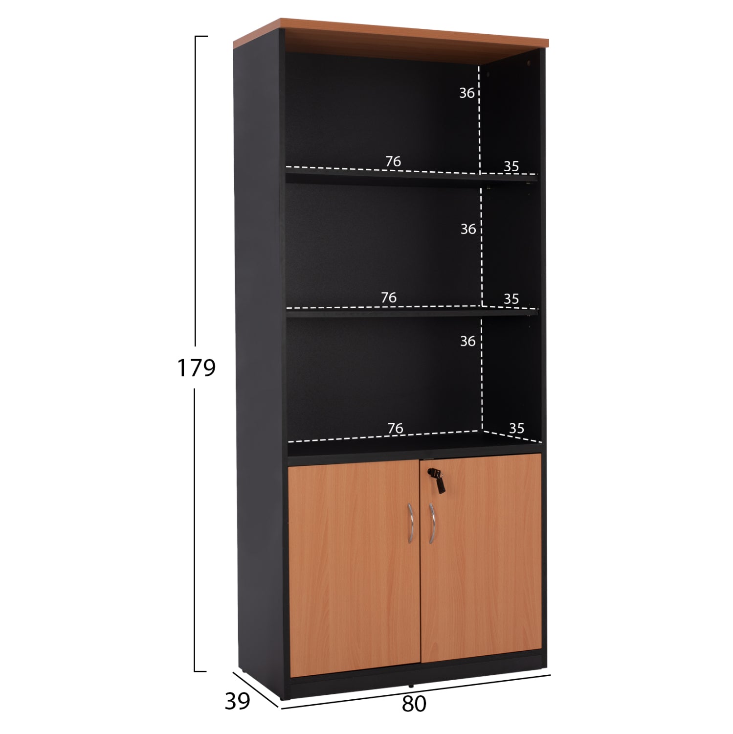 Офис библиотека ABELINA  80Χ40Χ180  цят бук/тъмносив
